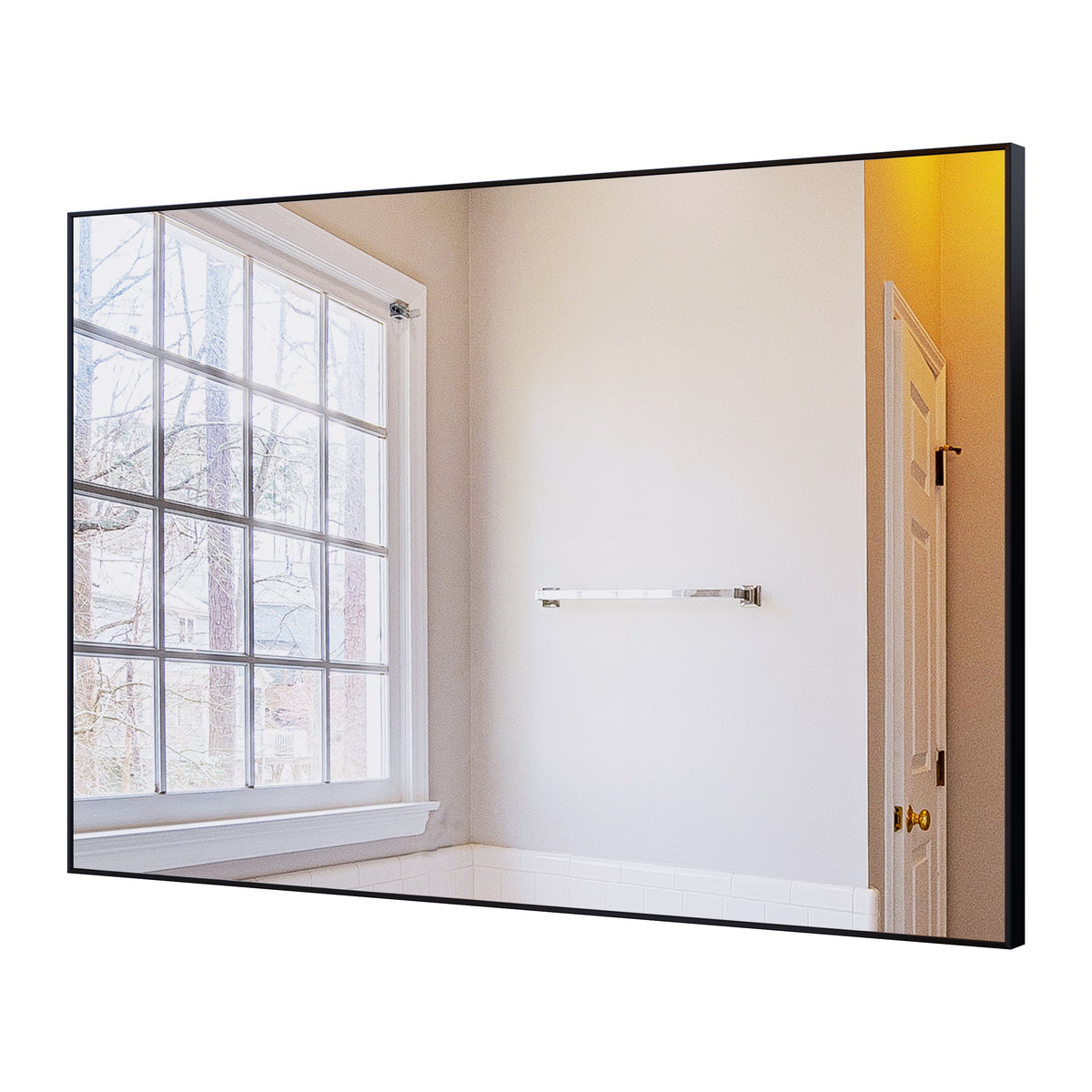 36x24 inch modern black bathroom mirror with aluminum frame decorative wall mirror suitable for living room, bedroom
