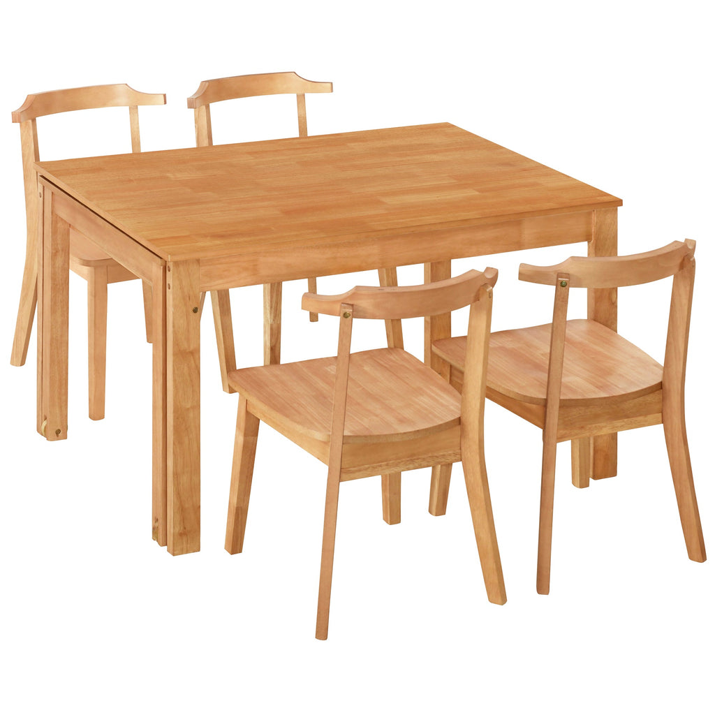 TOPMAX 65 "5-piece set with wheels, expandable dining table set, 17.7" pull-out side table and small dining chairs, natural