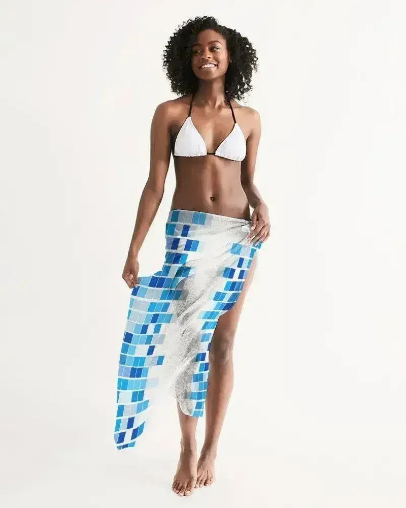 Sheer Mosaic Squares Blue and White Swimsuit Cover Up
