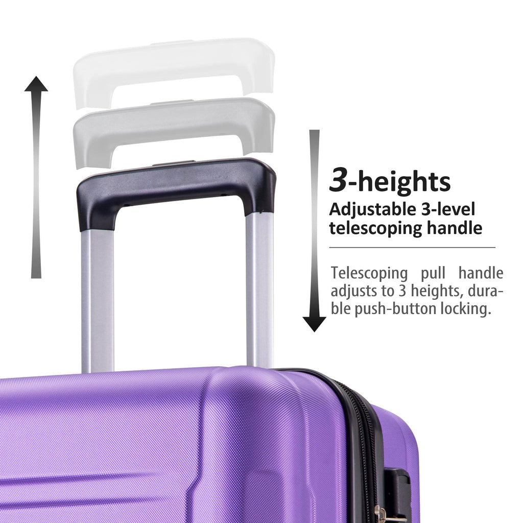Expanable Spinner Wheel 2 Piece Luggage Set ABS Lightweight Suitcase with TSA Lock 20inch+24inch Purple + Plastic