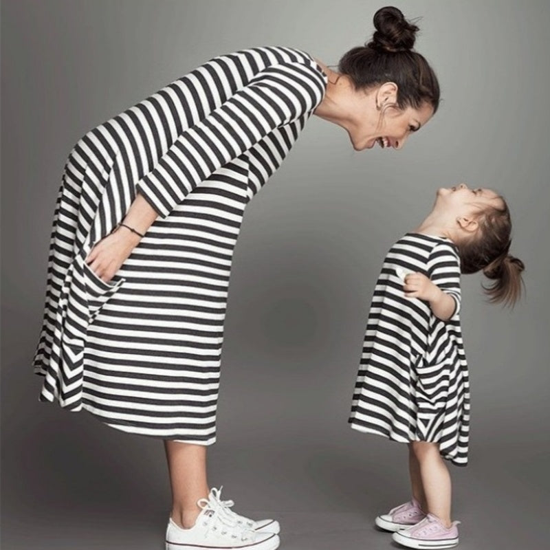 Family Clothing Matching Mother And Daughter Clothes Striped Dresses
