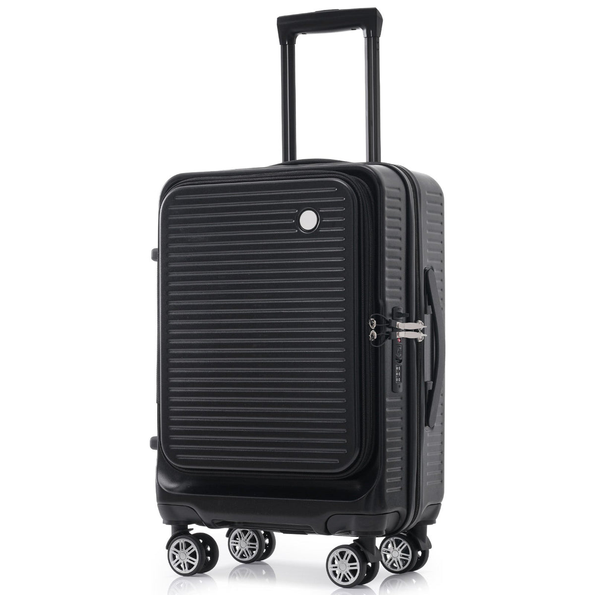 Carry-on Luggage 20 Inch Front Open Luggage Lightweight Suitcase with Front Pocket and USB Port, 1 Portable Carrying Case Black