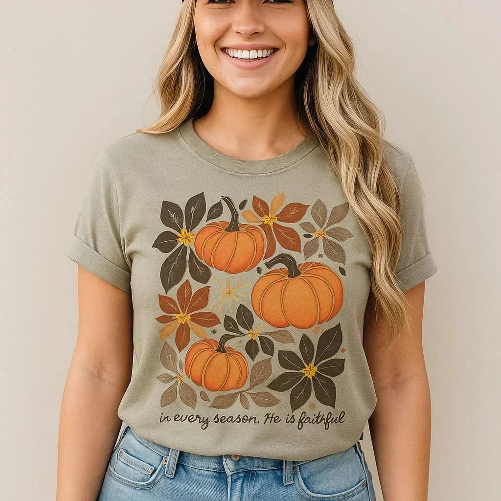 In Every Season He is Faithful T-Shirt, Fall, Faith