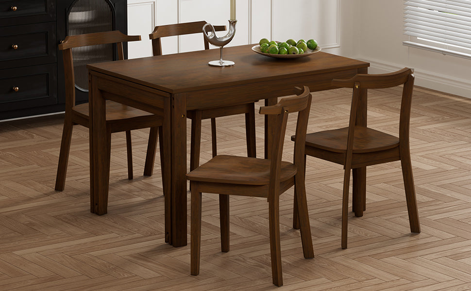 TOPMAX 65 "5-piece set with wheels and expandable dining table set 17.7" pull-out side table and small dining chair Brown