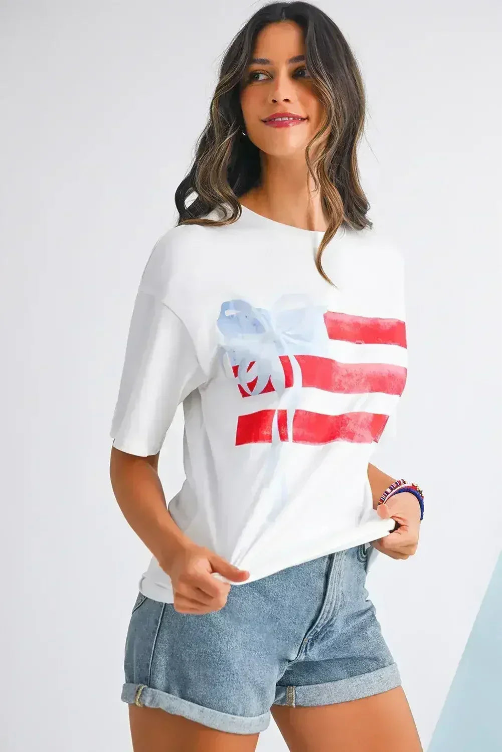 White Flag Bow Graphic Crewneck Tee