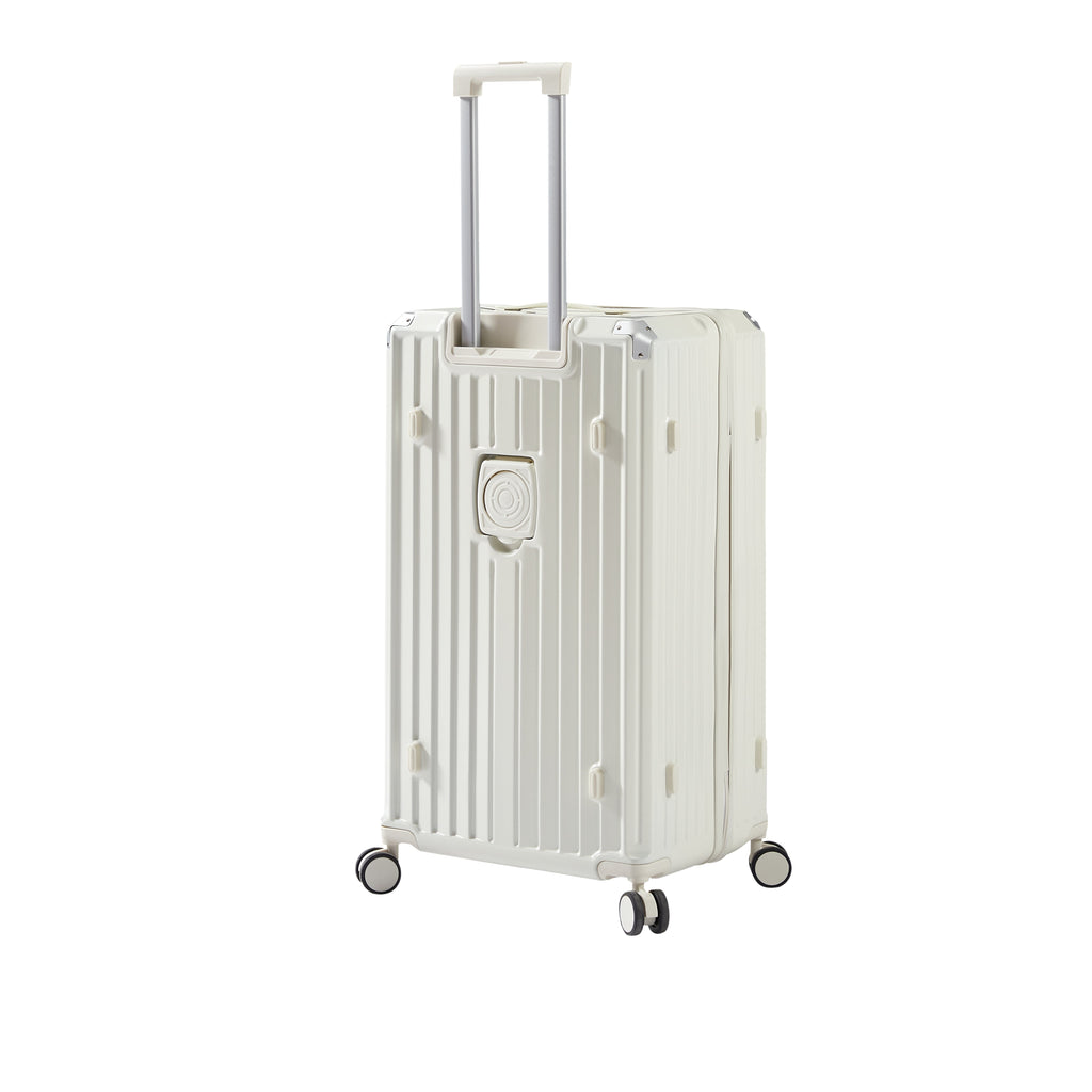 Luggage Set 4 pcs (20"/24"/29"/Travel Bag), PC+ABS Durable Lightweight Luggage with Collapsible Cup Holder、 TSA Lock, White