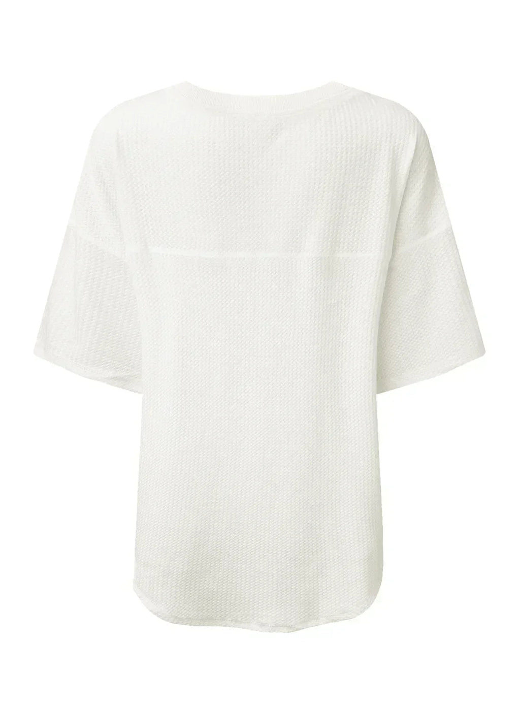 White Waffle Texture V Neck Drop Shoulder Loose Tee
