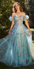 Andrea & Leo A1285 Long Off the Shoulder Sheer Bodice A-Line Gown