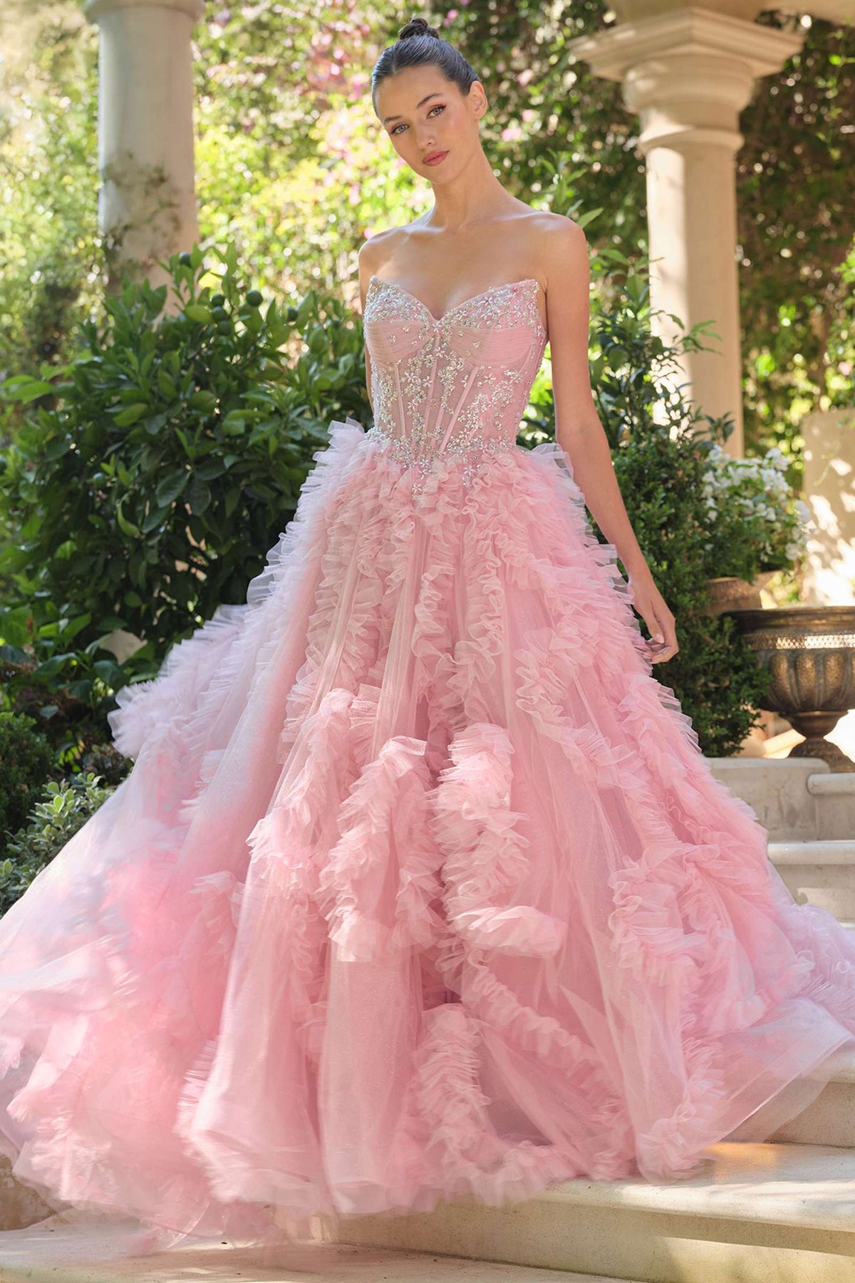 Andrea & Leo A1483 A-Line Gown Sheer Boned Bodice Strapless Fairytale