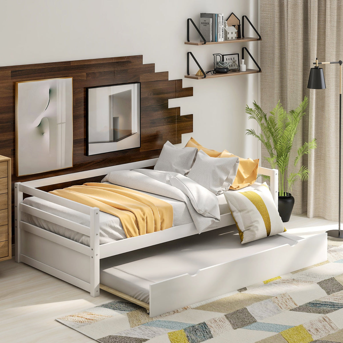 Daybed with Trundle Frame Set Twin Size White