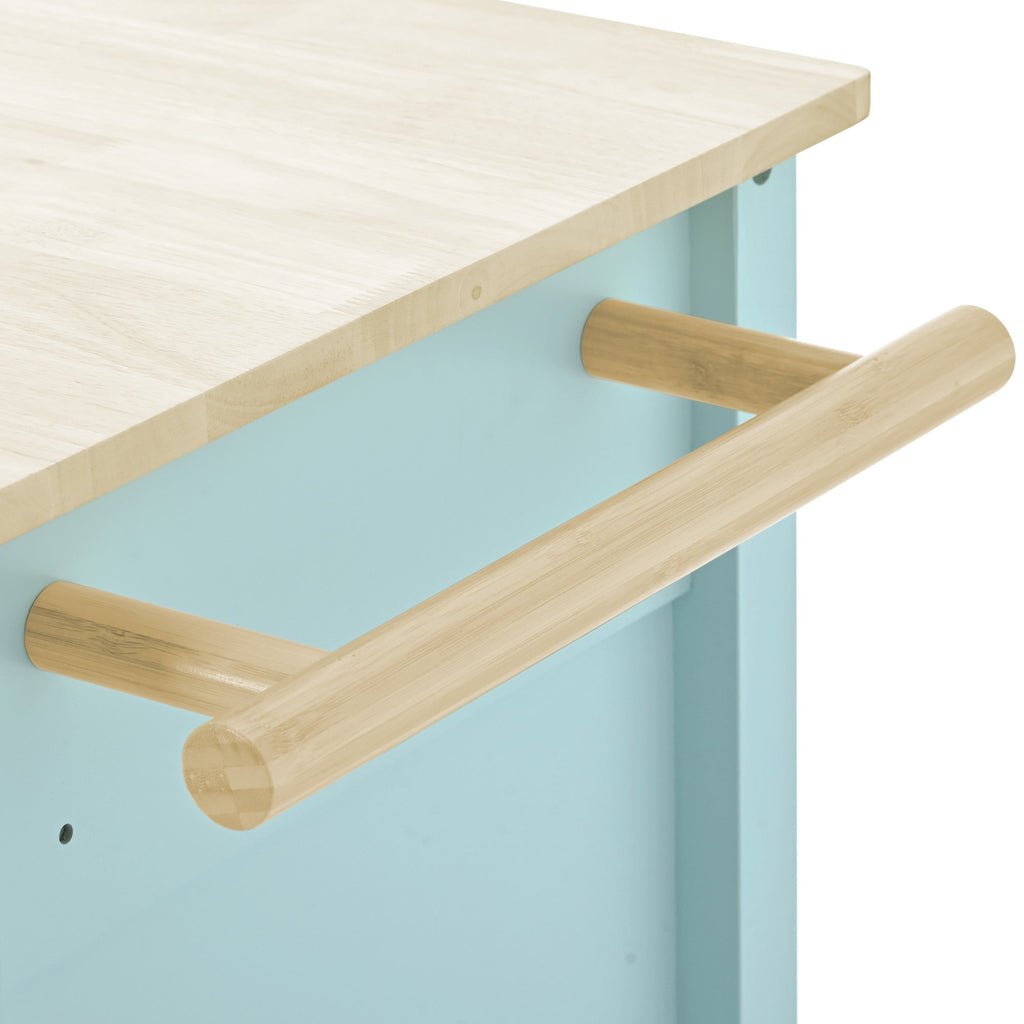 Kitchen Island Cart with 4 Door Cabinet and Two Drawers and 2 Locking Wheels - Solid Wood Top (Mint Green)