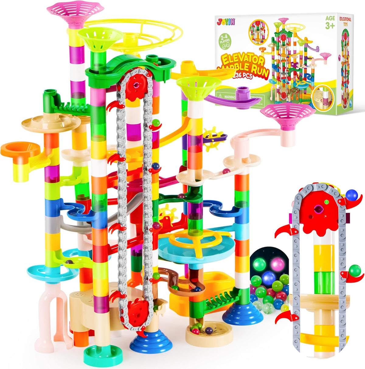 Epic Glow in the Dark Marble Run Building Set with Motorized Elevator