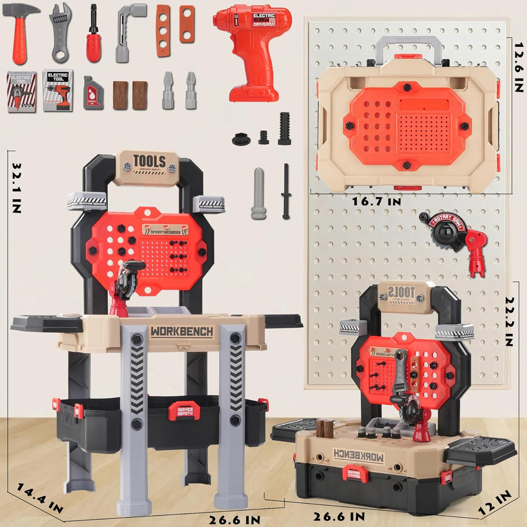 Little Builder Workbench STEM Workshop with Electric Drill Tool Box 83 Piece Construction Set for Kids Ages 3+