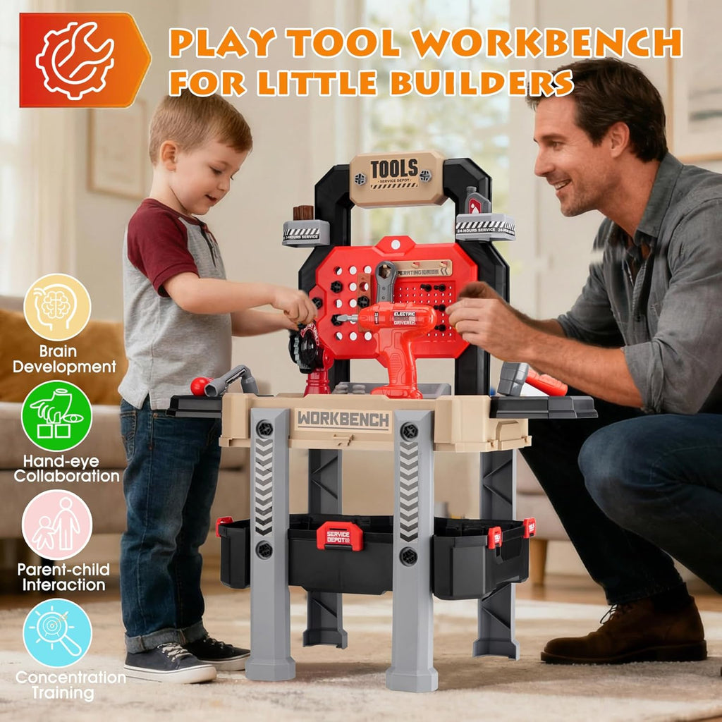 Little Builder Workbench STEM Workshop with Electric Drill Tool Box 83 Piece Construction Set for Kids Ages 3+