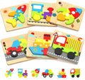 Little Wheels Puzzle Adventure, 6 Pack Wooden Vehicle Puzzles for Toddlers Ages 1+