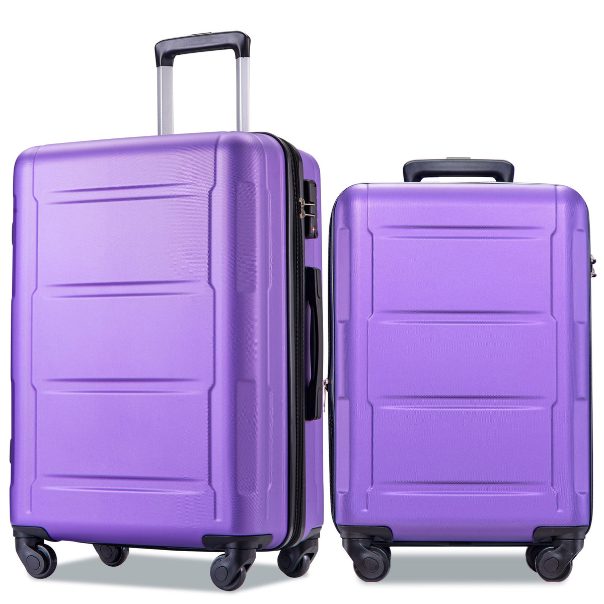 Expanable Spinner Wheel 2 Piece Luggage Set ABS Lightweight Suitcase with TSA Lock 20inch+24inch Purple + Plastic