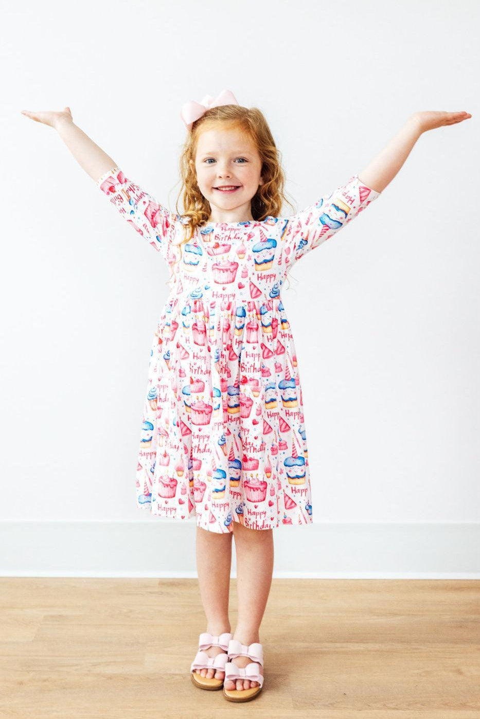 Birthday Girl 3/4 Sleeve Pocket Twirl Dress