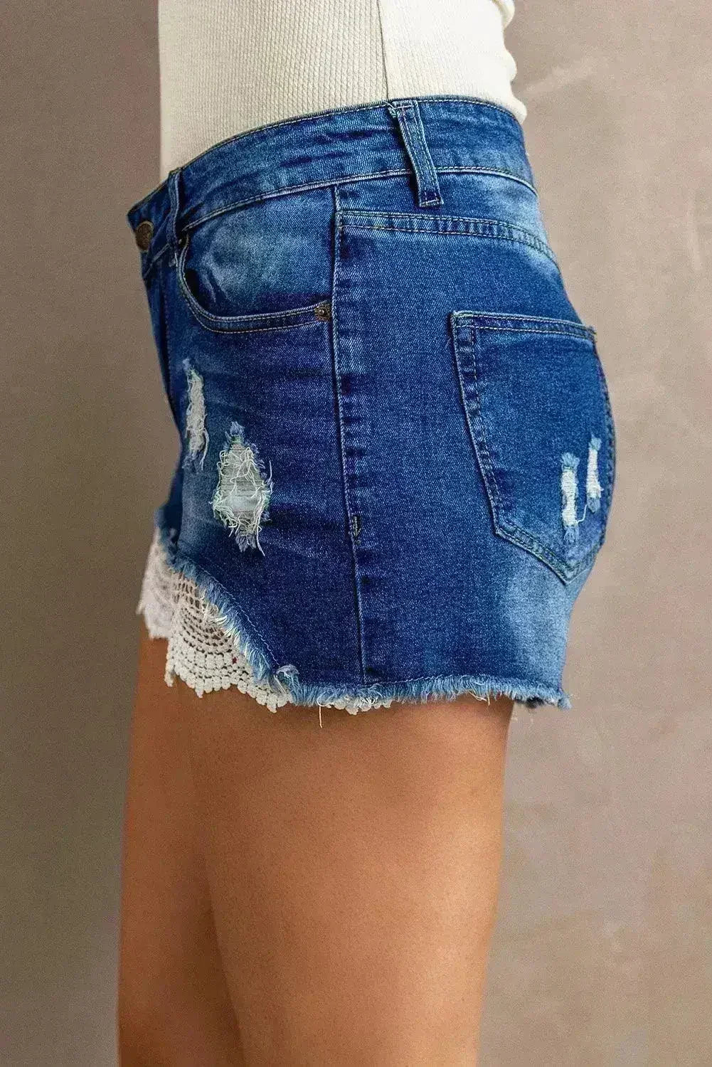 Lace Distressed Jean Shorts