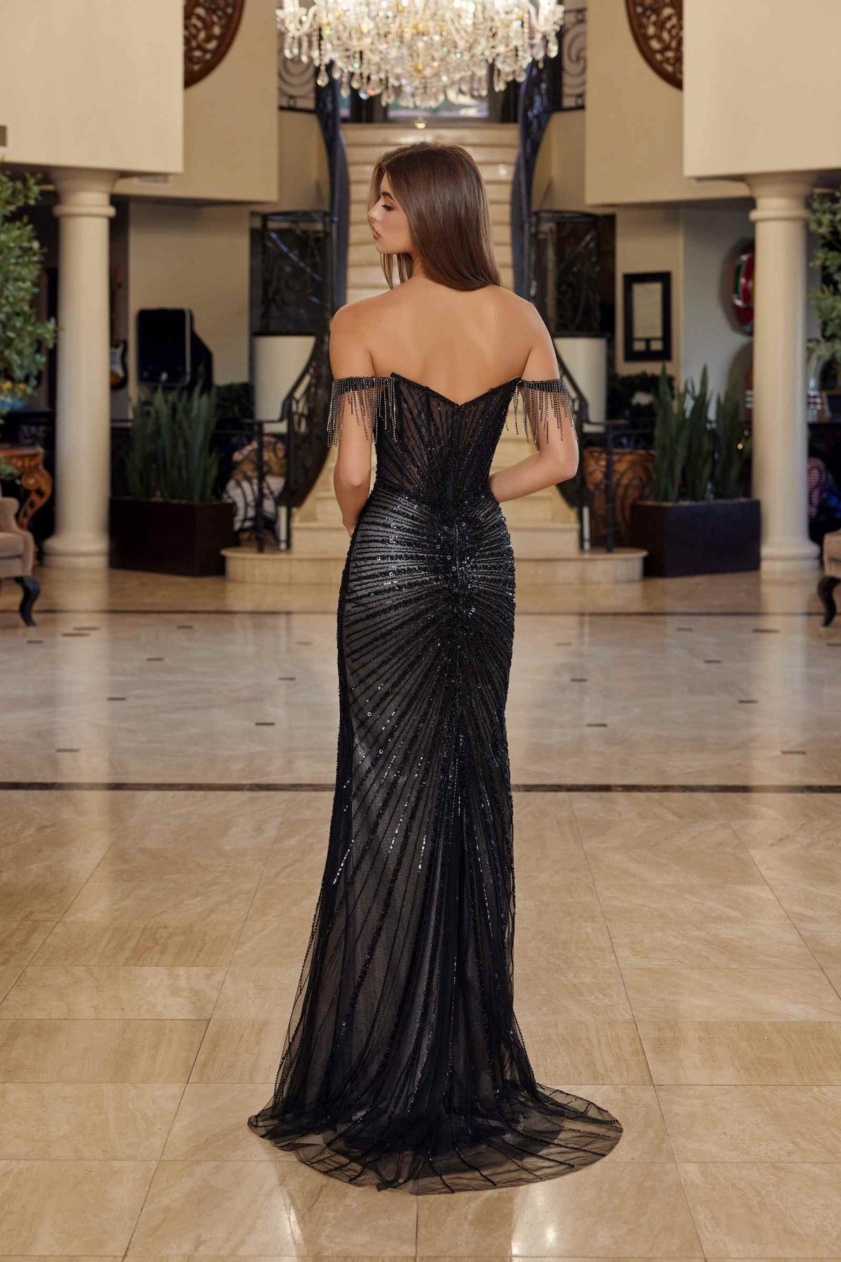 Nox Anabel C1850 Off Shoulder Fully Beaded Fitted Prom Gown