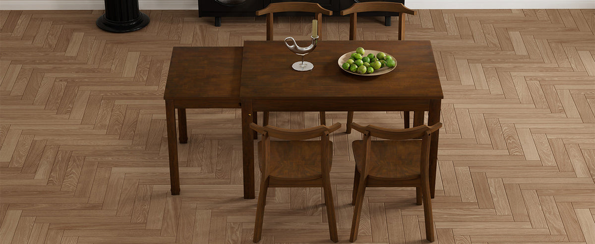 TOPMAX 65 "5-piece set with wheels and expandable dining table set 17.7" pull-out side table and small dining chair Brown