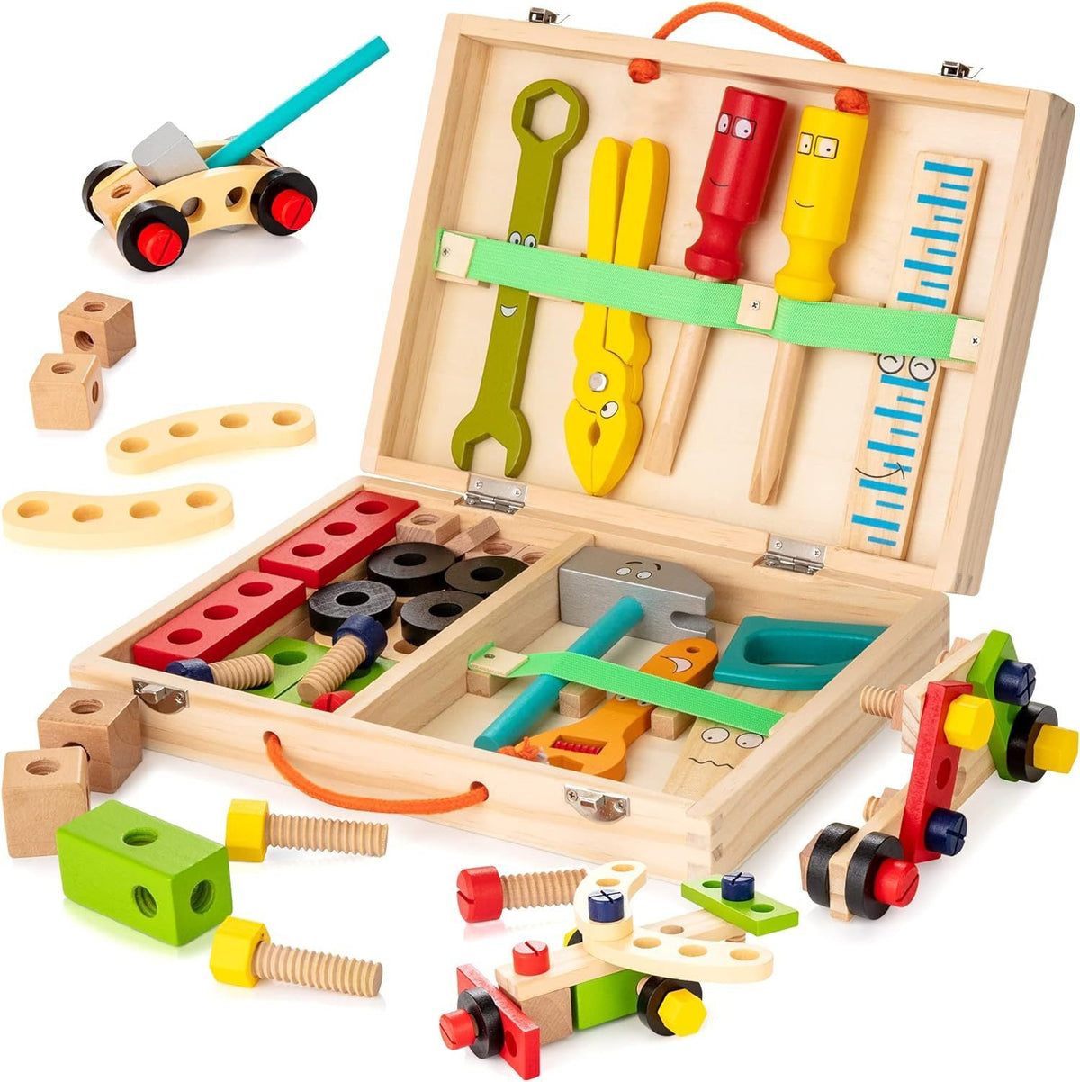 Children's simulation house cartoon wooden hand-held repair toolbox assembly disassembly nut combination puzzle toy