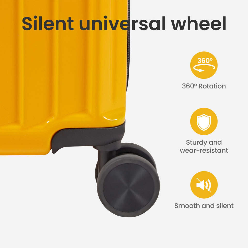 Luggage Set 4 pcs (20"/24"/29"/Travel Bag), PC+ABS Durable Lightweight Luggage with Collapsible Cup Holder TSA Lock, Yellow