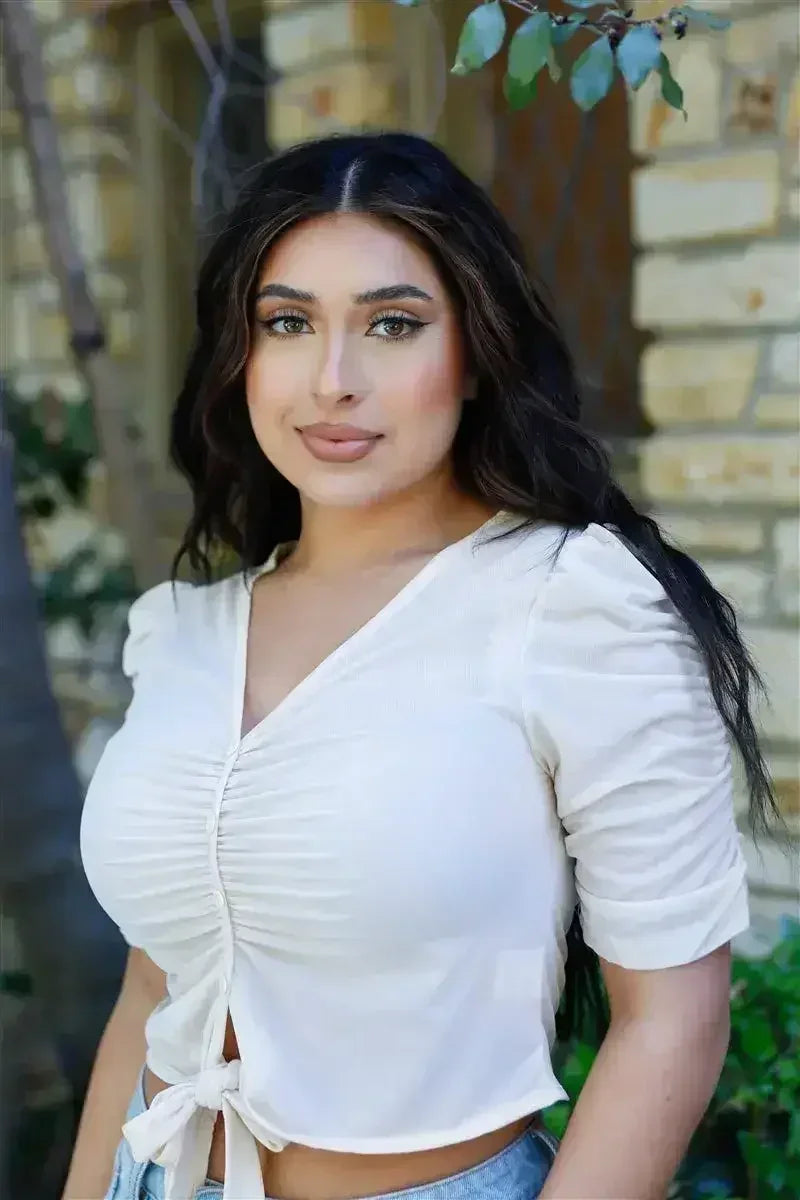 Mesh Button-Up Crop Top with Self-Tie Detail | Femstylo