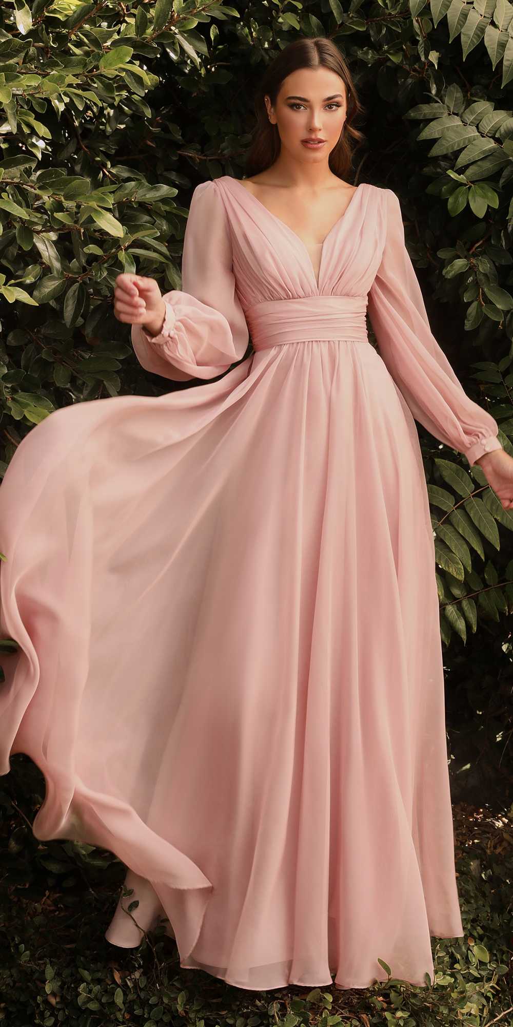 Cinderella Divine CD0192 Long Sleeve A-Line Chiffon Dress