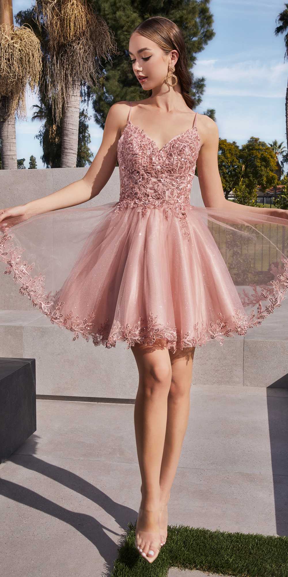 Ladivine CD0213 Short A-Line and Glitter Tulle Dress