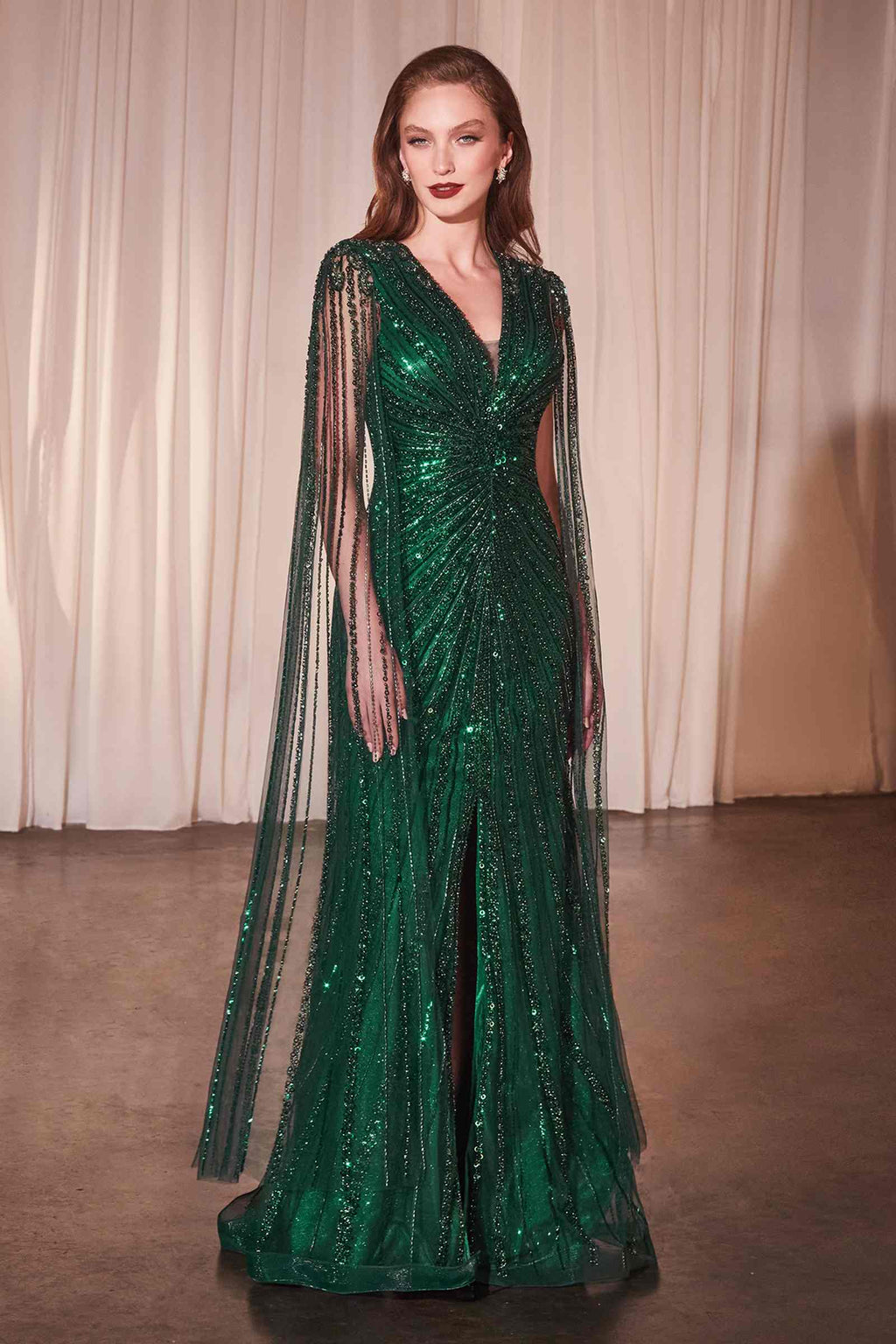 Ladivine CD0239 Long Sleeve Fully Beaded Sheath Gown