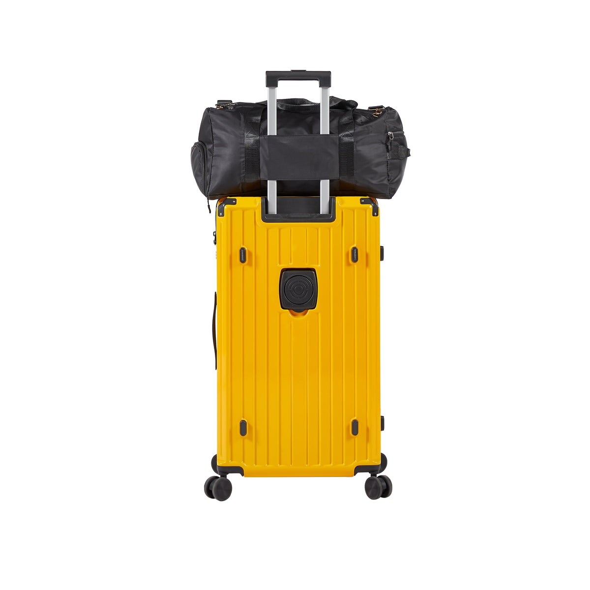 Luggage Set 4 pcs (20"/24"/29"/Travel Bag), PC+ABS Durable Lightweight Luggage with Collapsible Cup Holder TSA Lock, Yellow