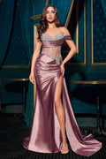 Ladivine CDS542 Off One Shoulder Fitted Gown Sweetheart Neckline Side Sash