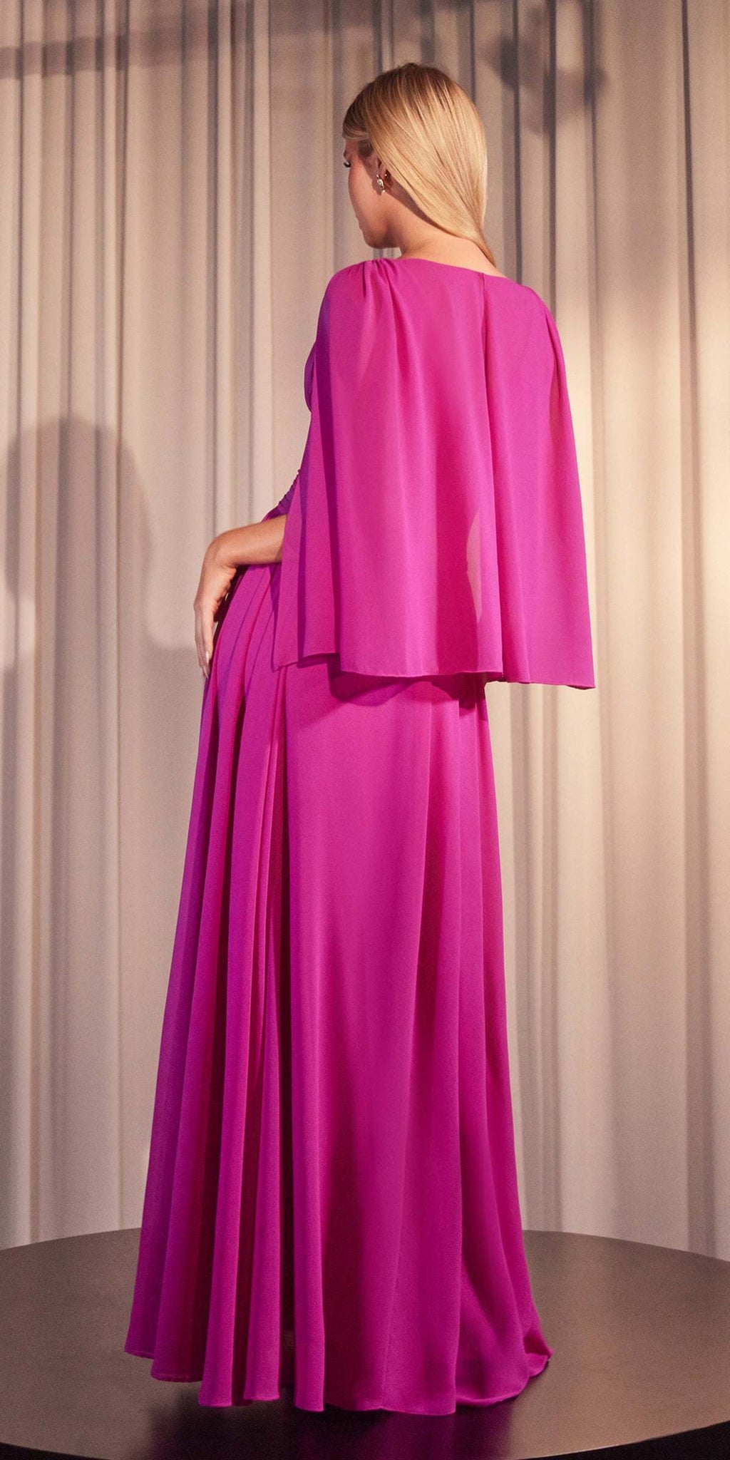 Ladivine CH028 Long A-Line Caplet Dress in Chiffon