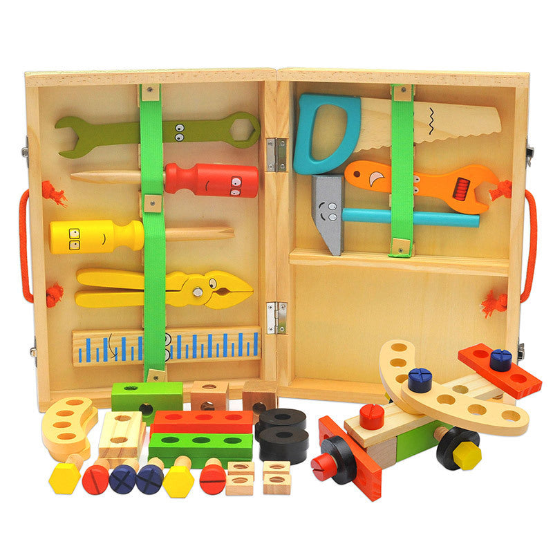 Children's simulation house cartoon wooden hand-held repair toolbox assembly disassembly nut combination puzzle toy