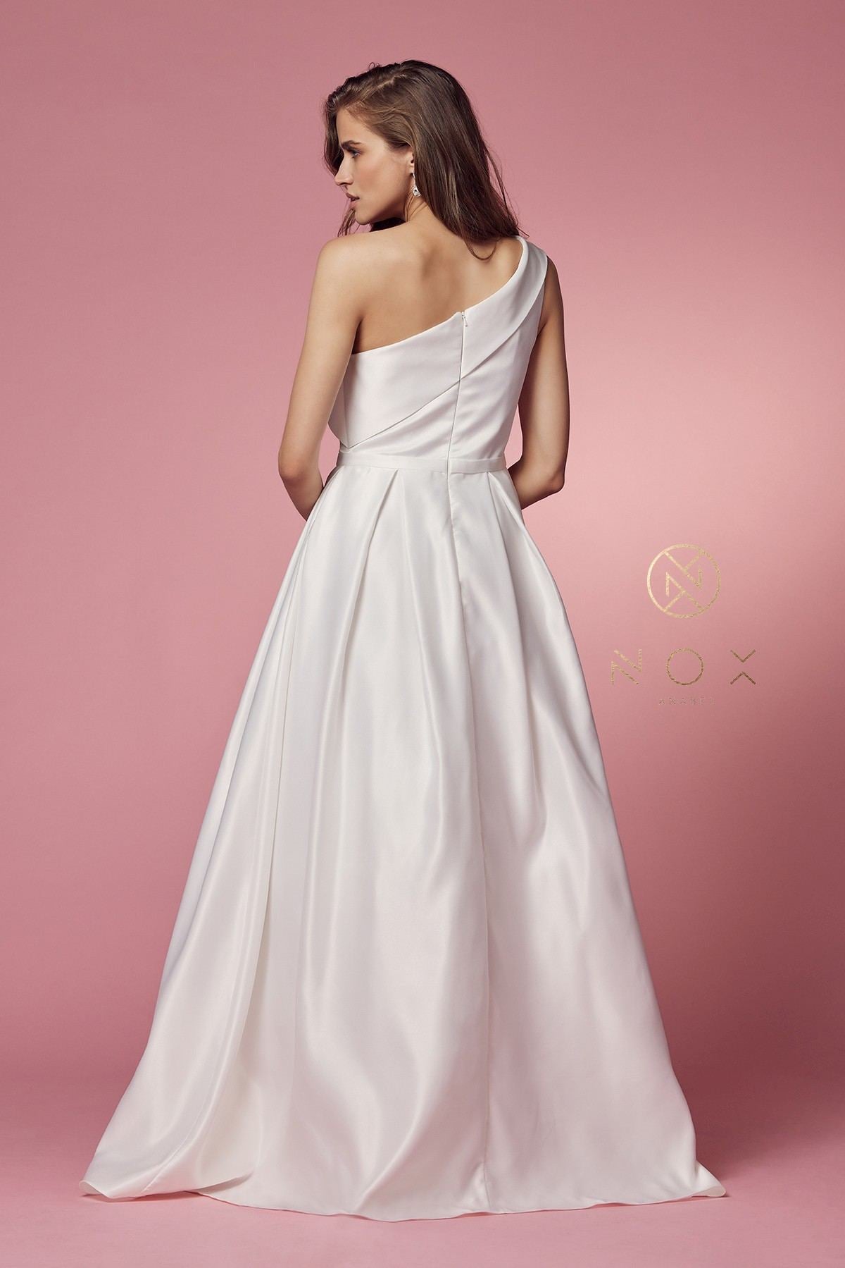 Nox Anabel E469 Elegant One Shoulder Long Satin A-Line Dress