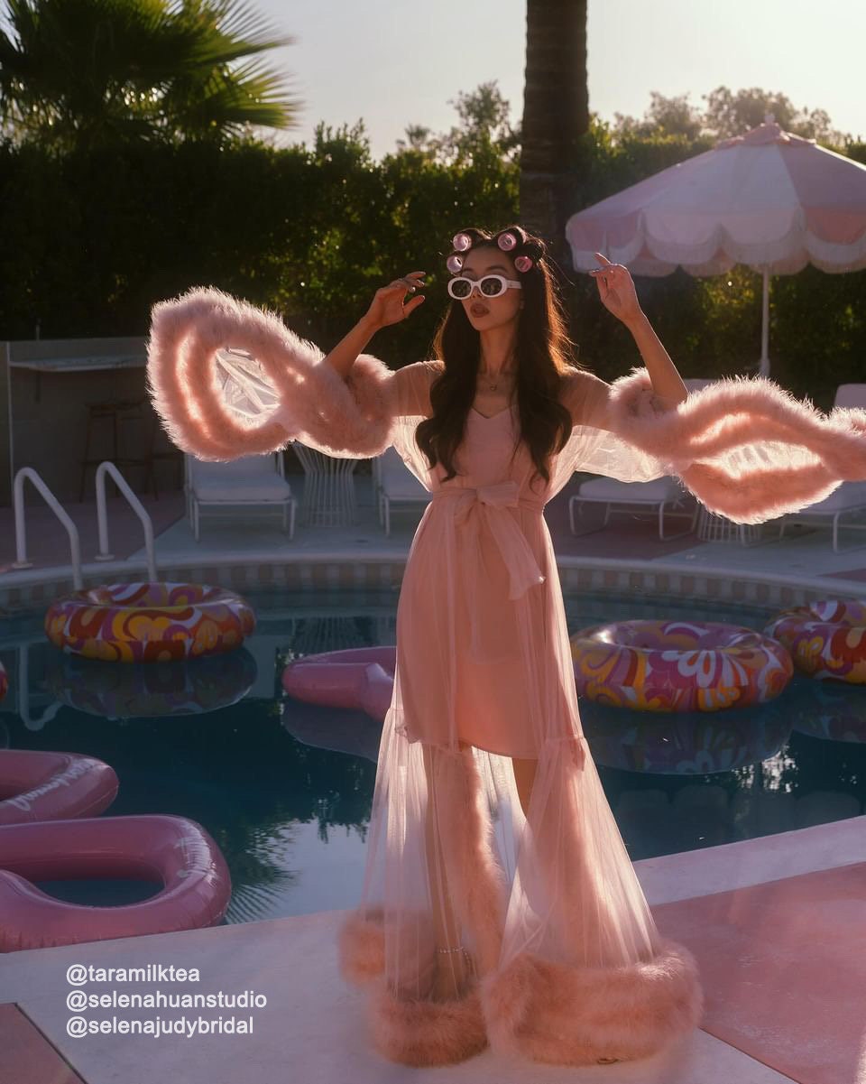2-Layer Thick Feather Tulle Robe Set – Luxury Photoshoot / Holiday Glam Gown (Multi-Color)