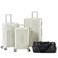 Luggage Set 4 pcs (20"/24"/29"/Travel Bag), PC+ABS Durable Lightweight Luggage with Collapsible Cup Holder、 TSA Lock, White