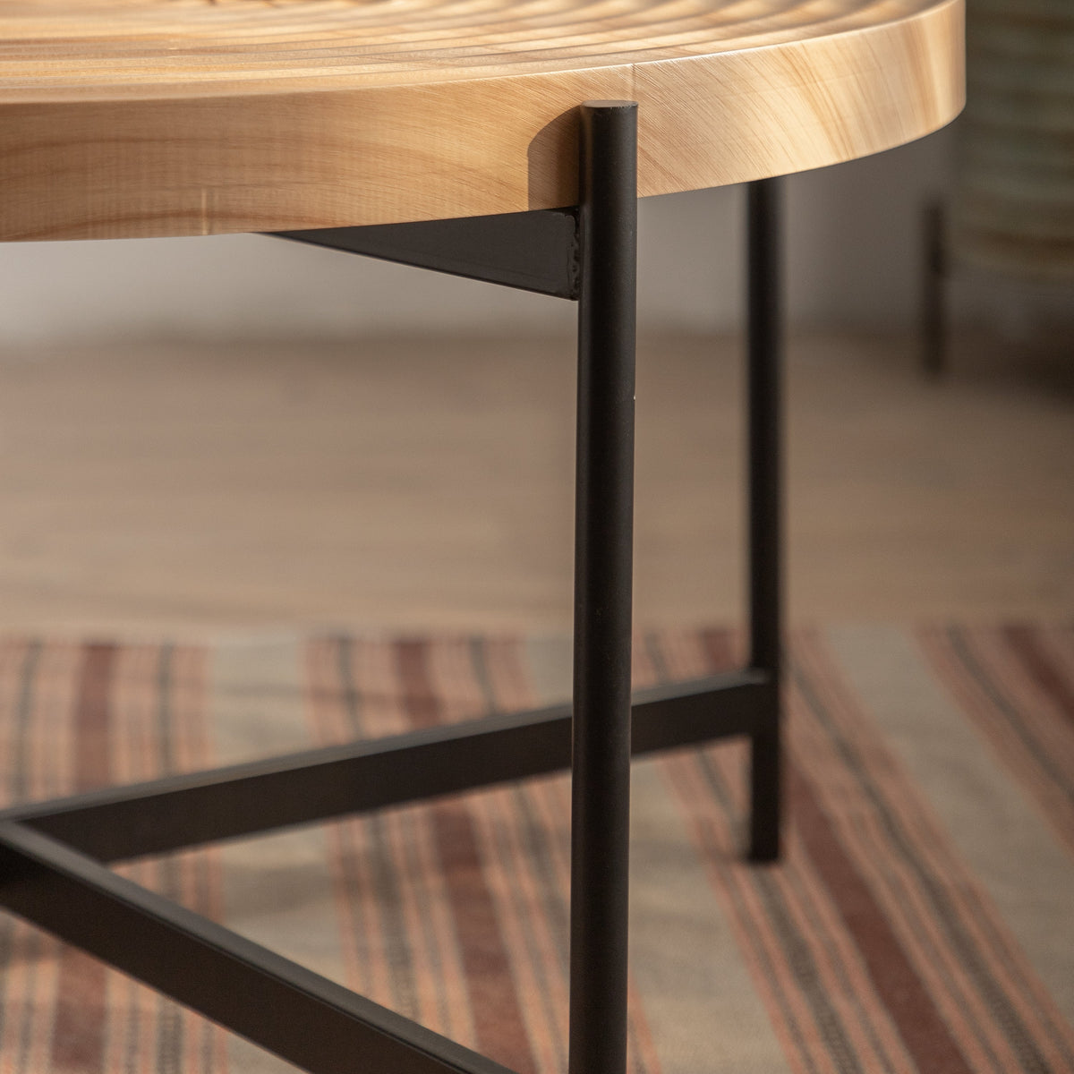 33"Modern Thread Design Round Coffee Table MDF Table Top with Cross Legs Metal Base