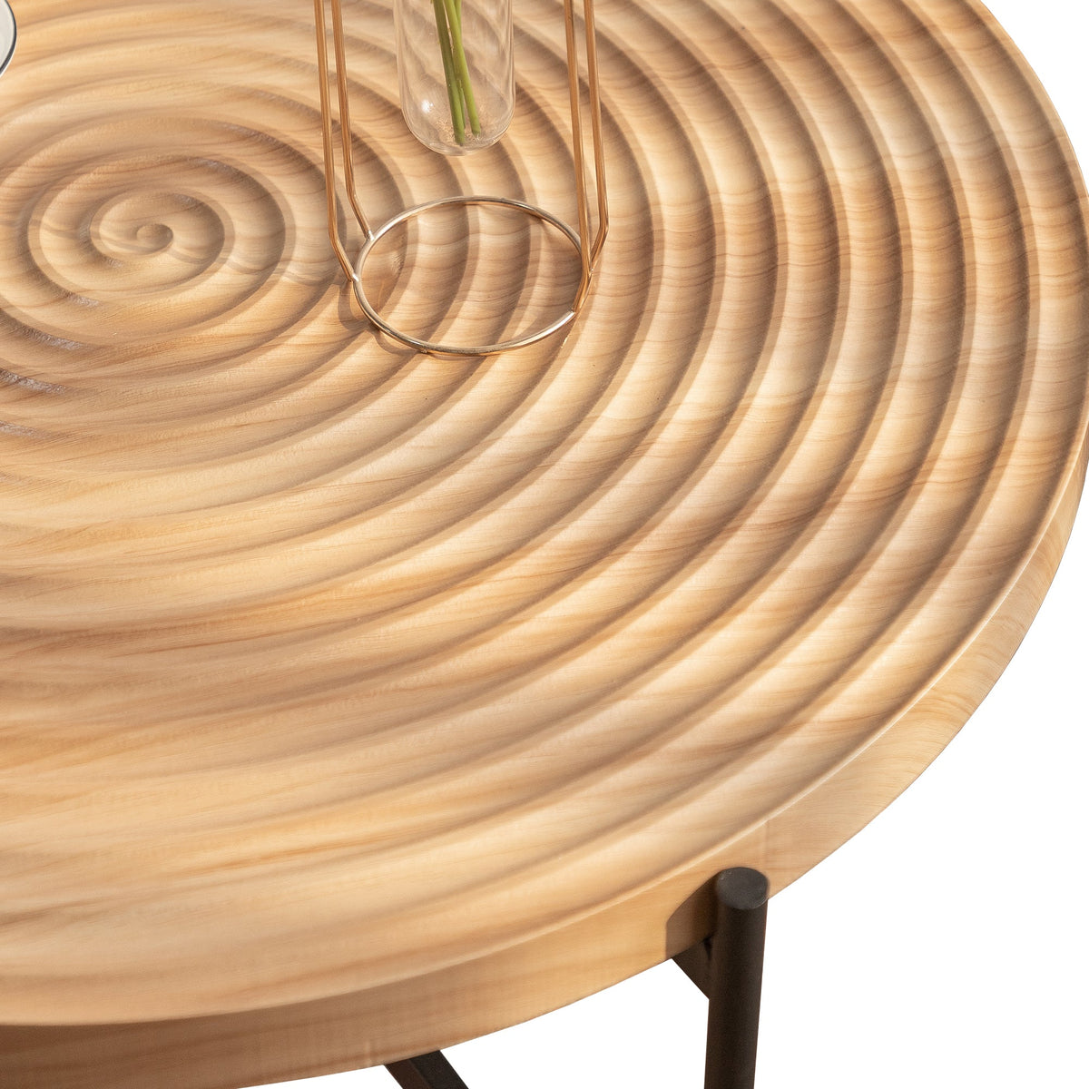 33"Modern Thread Design Round Coffee Table MDF Table Top with Cross Legs Metal Base