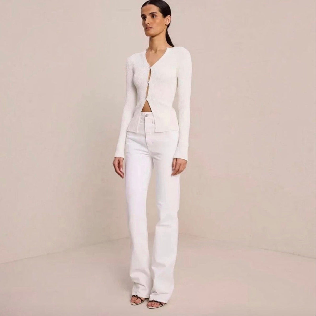 A.L.C. Miller Rib Knit Cardigan White Button Front V-Neck Sweater Small $395