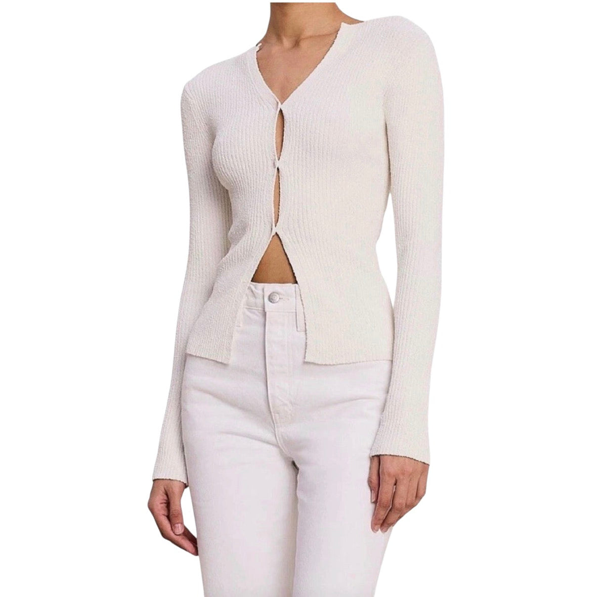 A.L.C. Miller Rib Knit Cardigan White Button Front V-Neck Sweater Small $395
