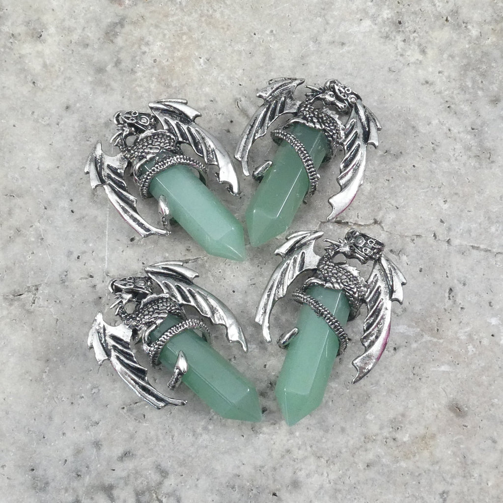 Green Aventurine Flying Dragon Point Pendant 34x50mm
