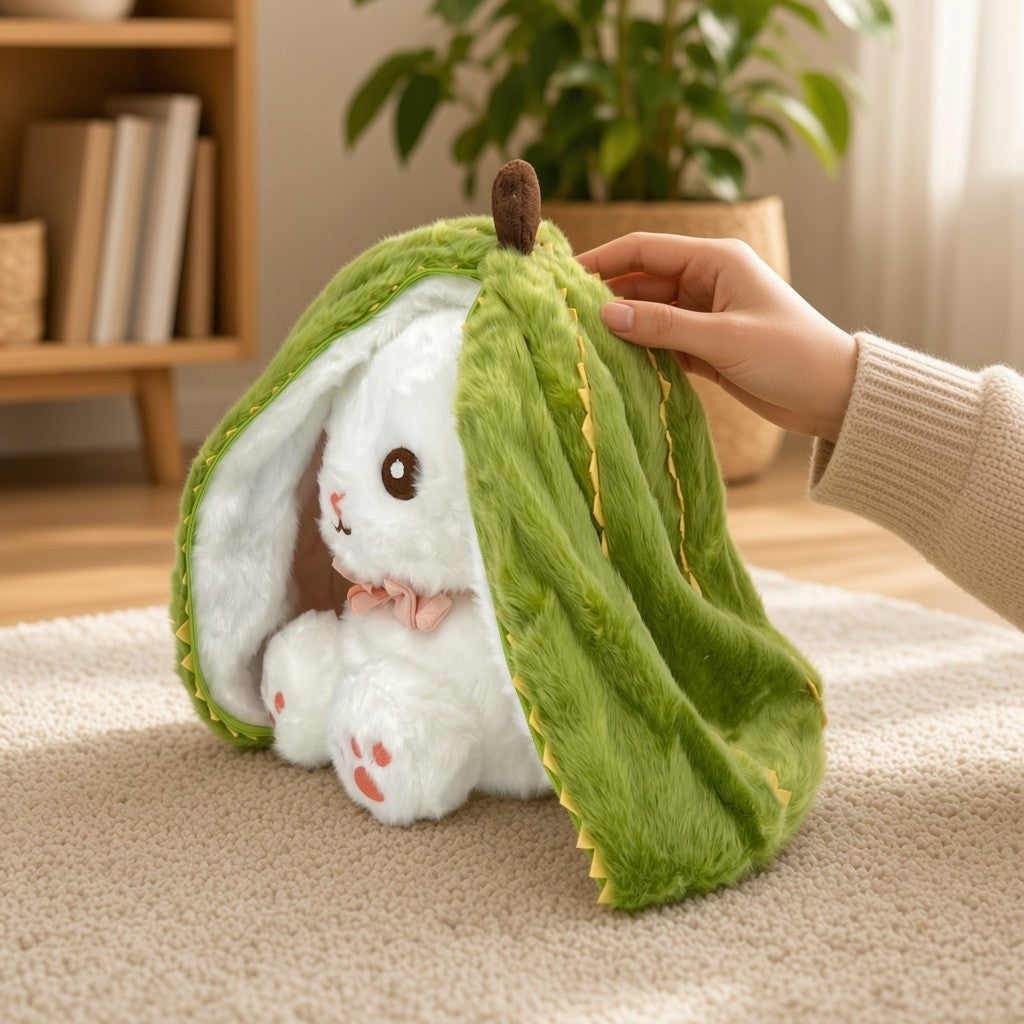 Reversible Strawberry Bunny Plush Toy Soft Polyester Stuffed Animal for Kids Hide and Seek Transforming Toy