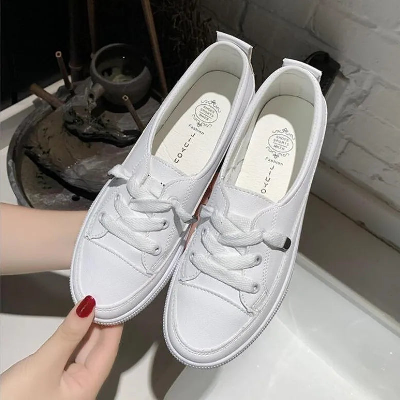 Size35-40 Low Platform Sneakers Women Shoes Female Pu Leather Walking Sneakers Loafers White Flat Slip On Vulcanize Casual Shoes