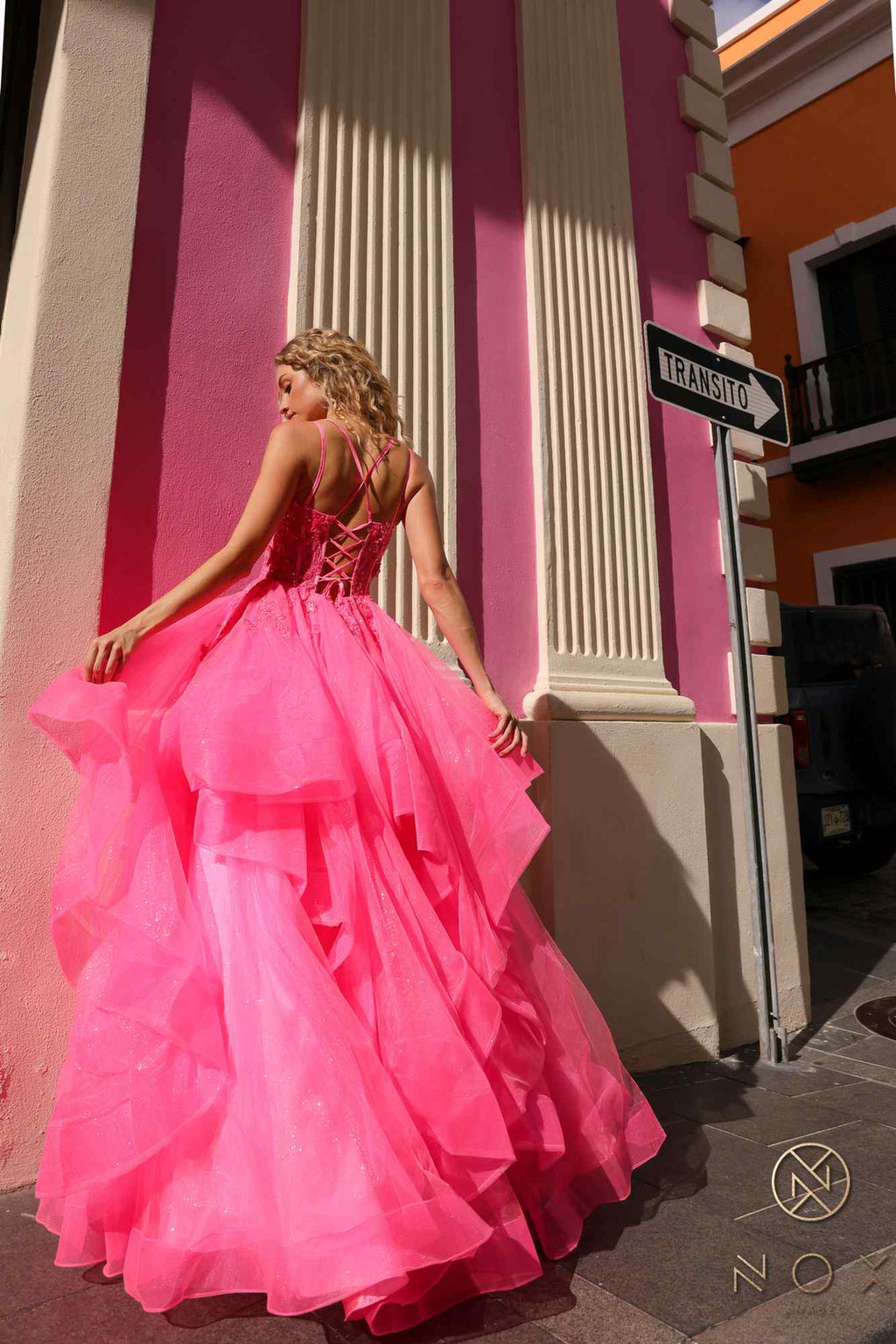 Nox Anabel H1351 Long A-Line Tiered Layered Ruffled Tulle Ballgown
