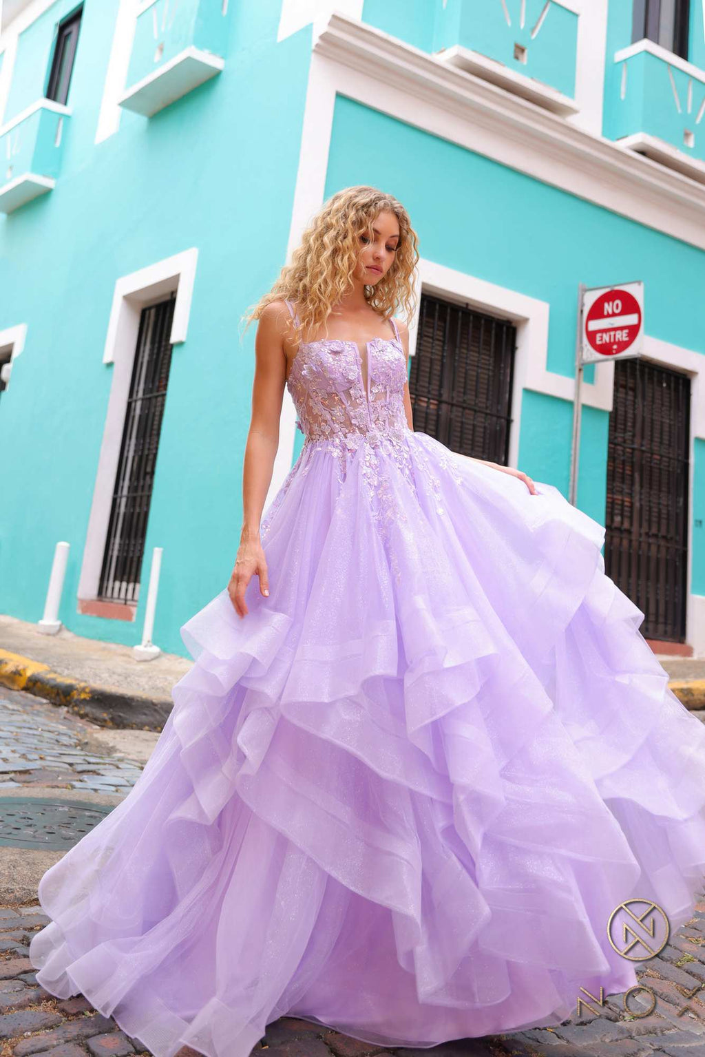 Nox Anabel H1351 Long A-Line Tiered Layered Ruffled Tulle Ballgown