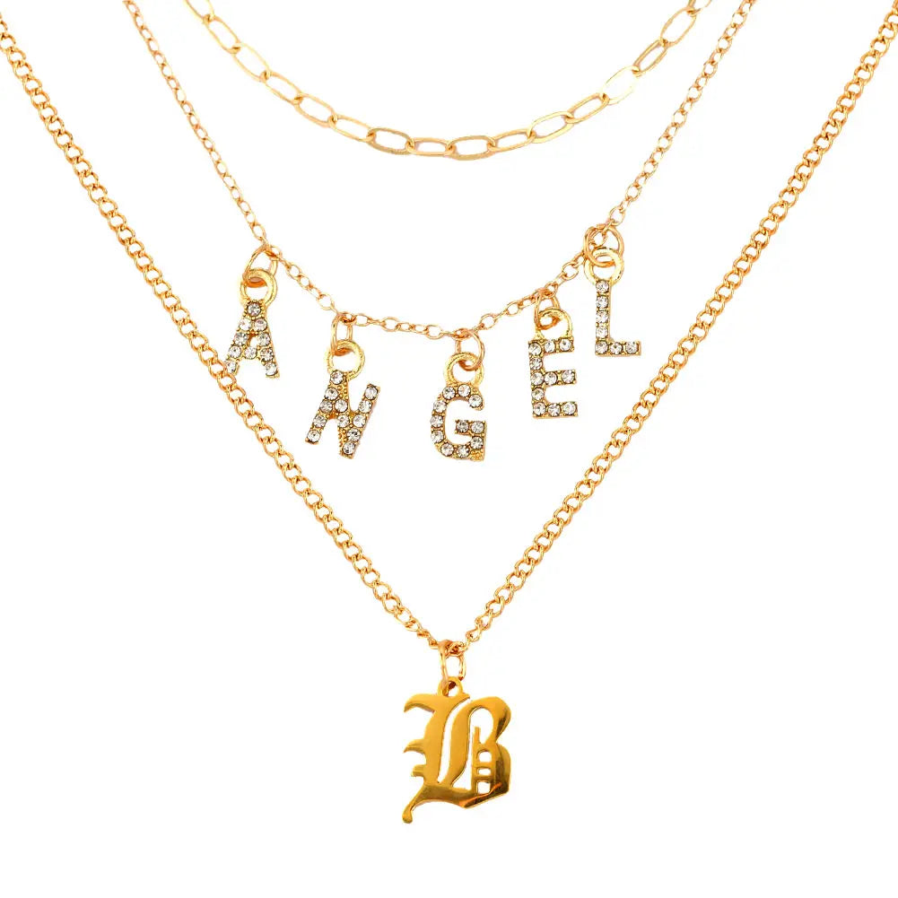 New Multi Layer Butterfly Dragon Charms Crystal Necklaces For Women Punk Golden Angel Letter Clavicle Chain Hiphop Gifts Jewelry