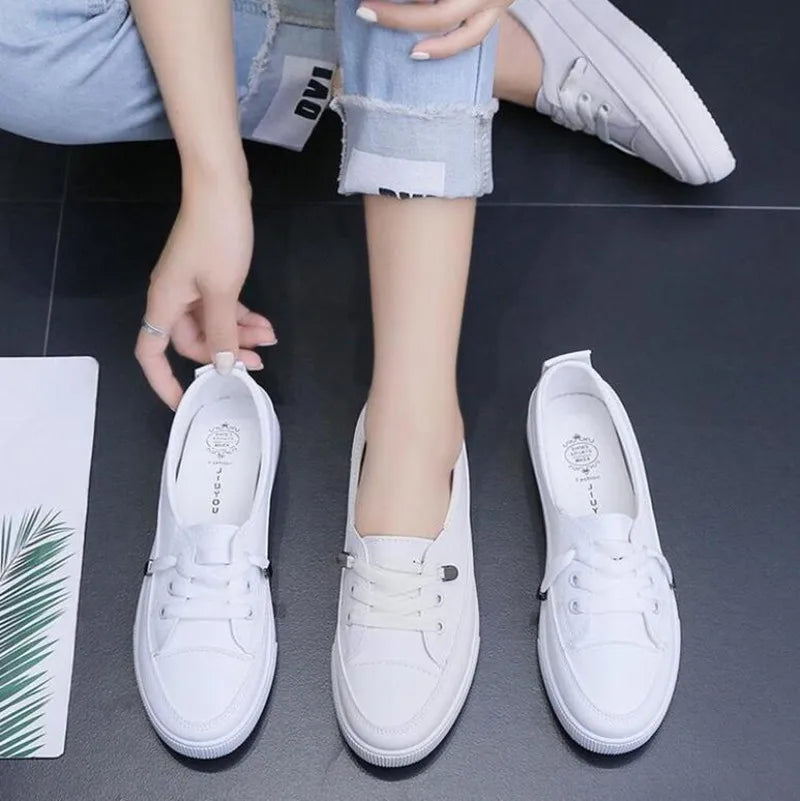Size35-40 Low Platform Sneakers Women Shoes Female Pu Leather Walking Sneakers Loafers White Flat Slip On Vulcanize Casual Shoes