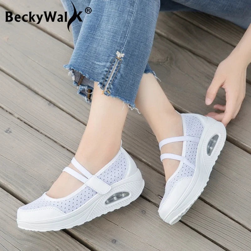 Plus Size 35-42 Flat Platform Sneakers Women Shoes Summer Breathable Slip On Walking Shoes for Mother tenis feminino WSH3283