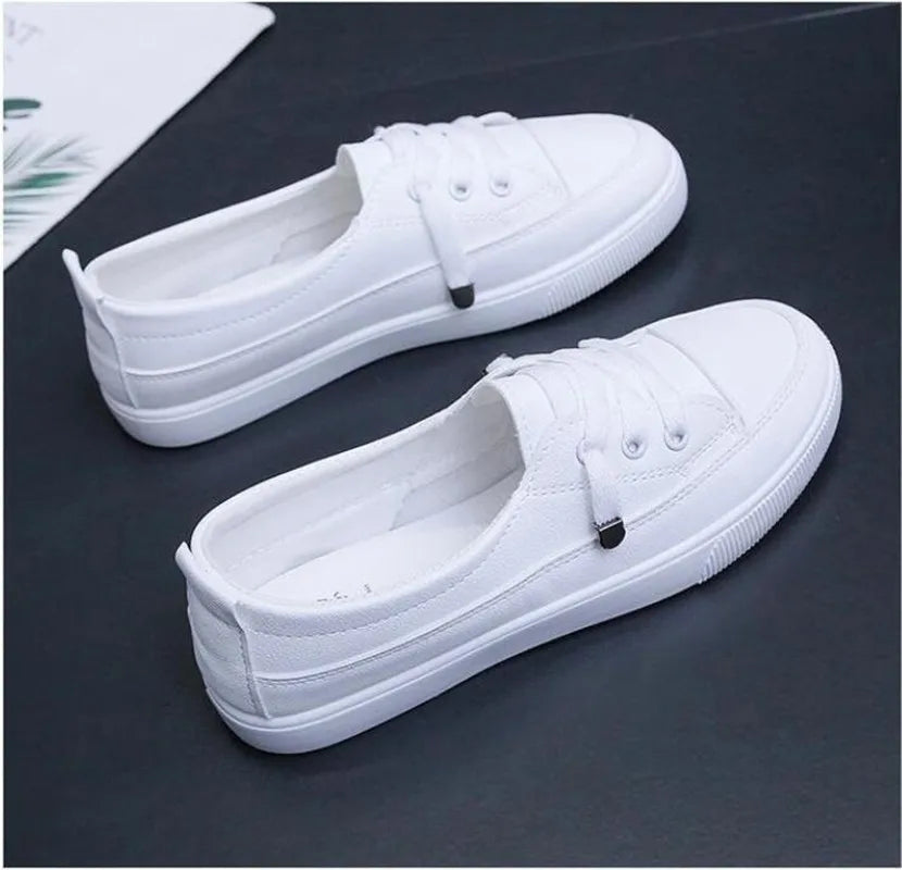 Size35-40 Low Platform Sneakers Women Shoes Female Pu Leather Walking Sneakers Loafers White Flat Slip On Vulcanize Casual Shoes